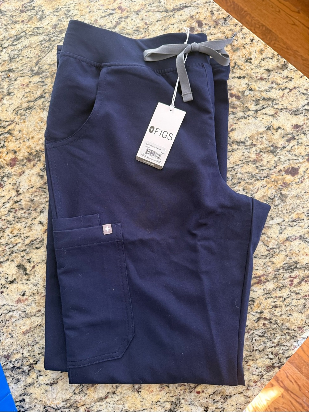 Figs Women's Straight Leg Scrub Pants in Navy with Gray Drawstring